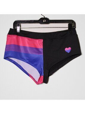 BodyRage Pride Heart Stripes Mini Shorts Cheeky Black Festival Size S & XL